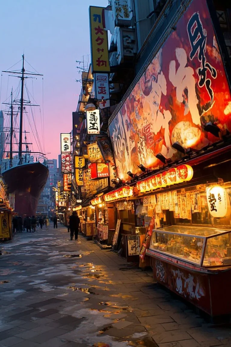 Delicious street food in Japan, featuring iconic dishes like takoyaki and yakitori.