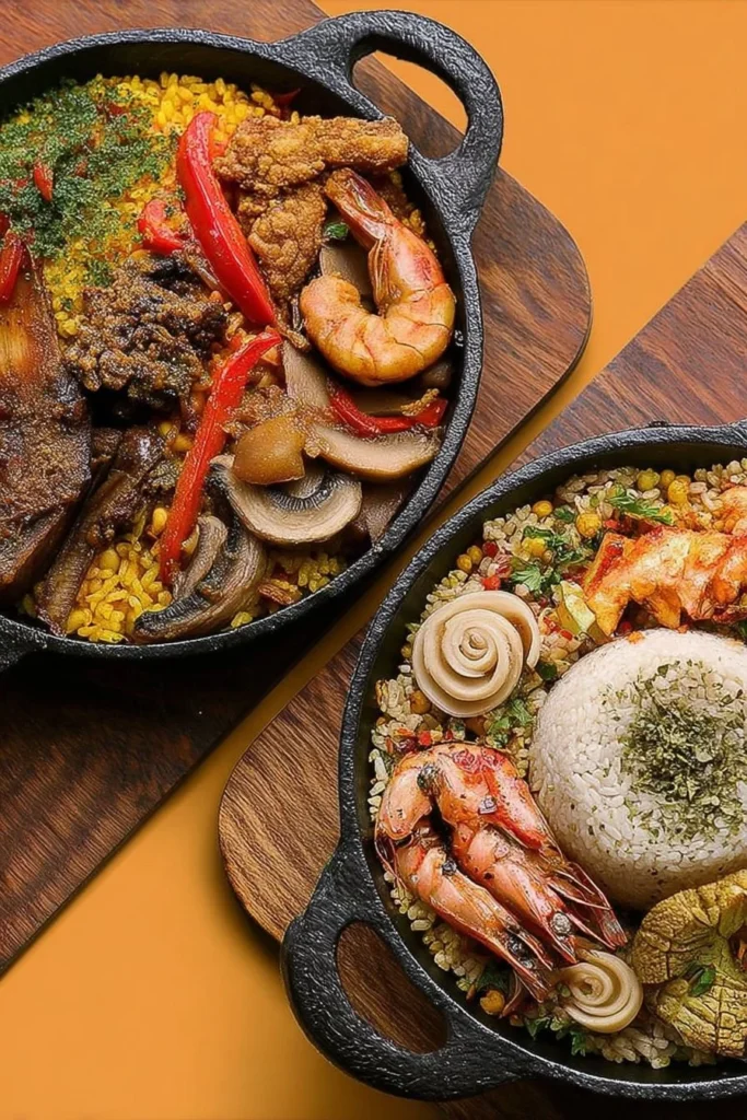 A variety of traditional Peruvian dishes beautifully presented on a table.
