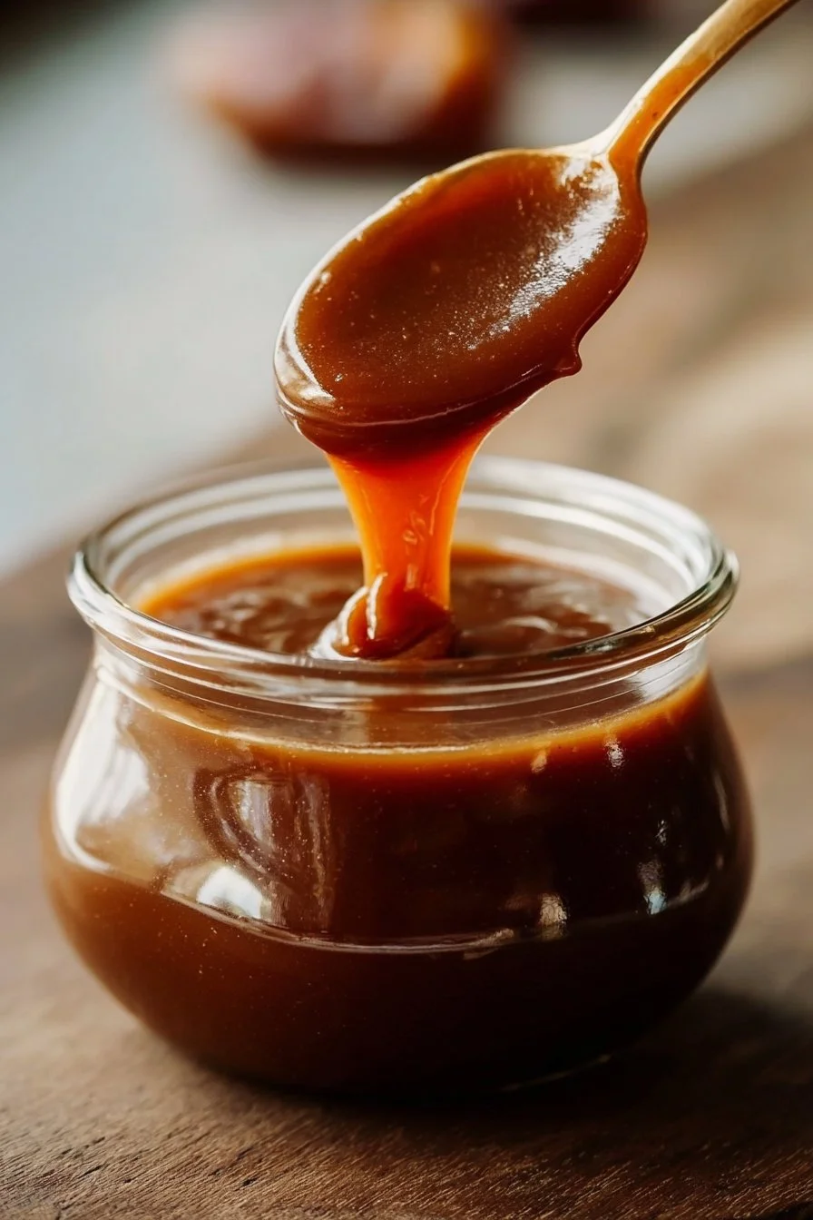 Homemade 4-Ingredient Date Caramel Sauce in a glass jar