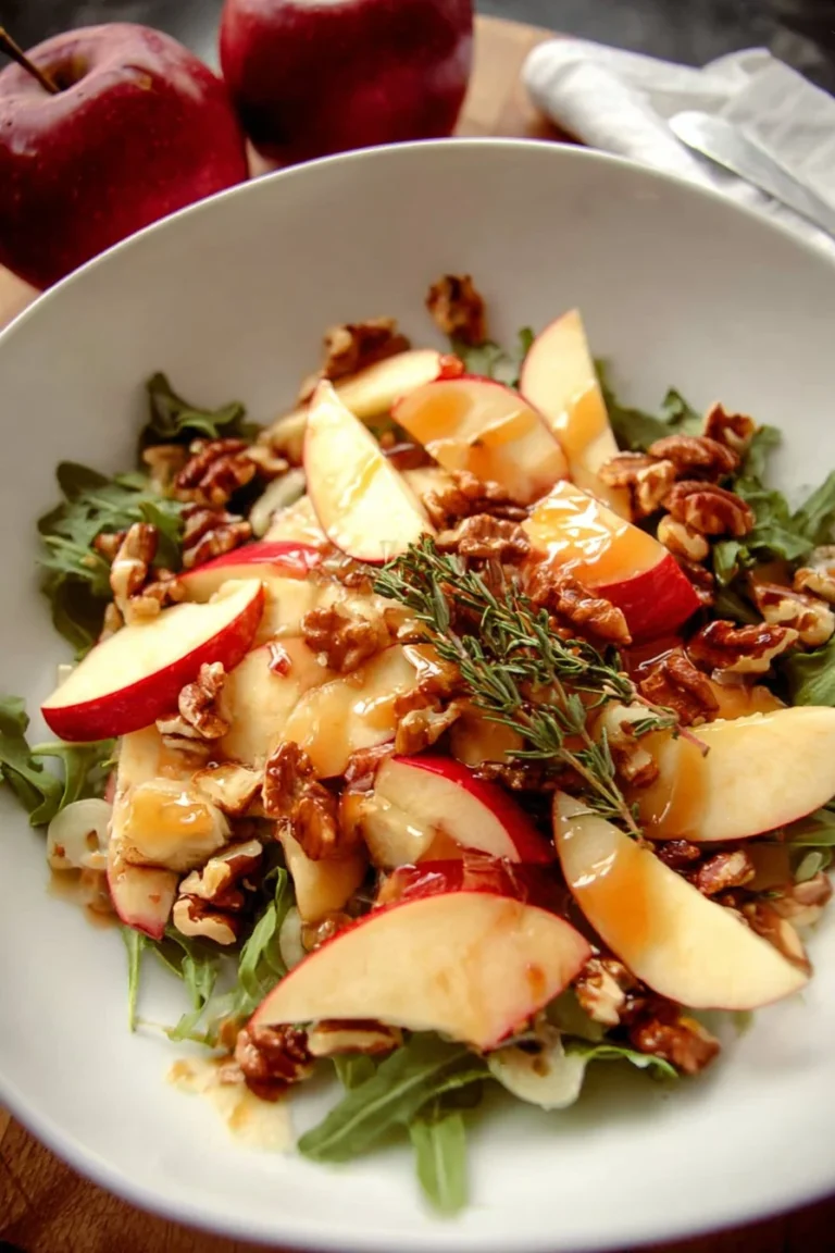 Fresh Apple Walnut Salad with greens, walnuts, and apple slices in a bowl