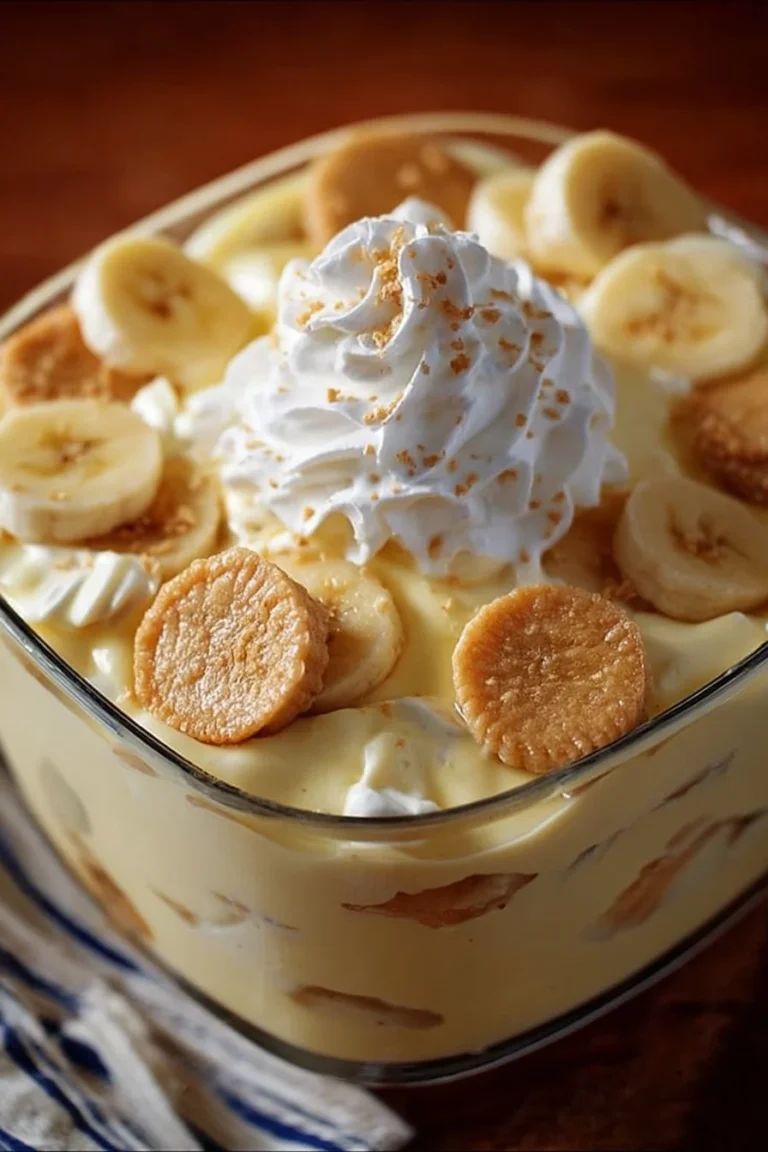 Delicious bowl of banana pudding with whipped cream and banana slices