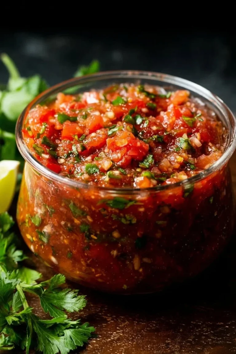 Bowl of the best homemade salsa made with fresh tomatoes and herbs