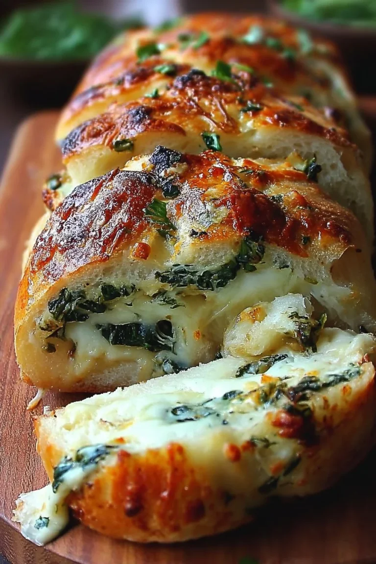 Cheesy spinach stuffed bread fresh out of the oven