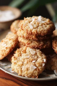 Chewy coconut cookies fresh out of the oven with shredded coconut on top