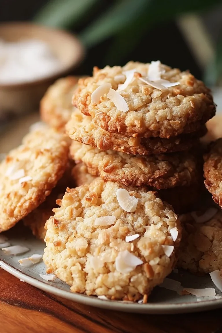 Chewy coconut cookies fresh out of the oven with shredded coconut on top
