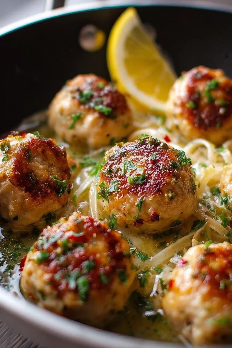 Delicious Chicken Piccata meatballs served in a lemon-caper sauce