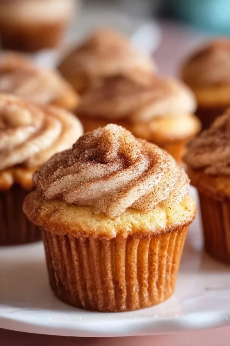 Churro cupcakes topped with cinnamon frosting and sprinkled with sugar