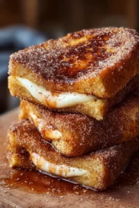 Churro stuffed French toast with sprinkled cinnamon sugar on top