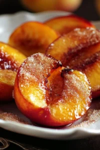Cinnamon sugar baked peaches served in a bowl