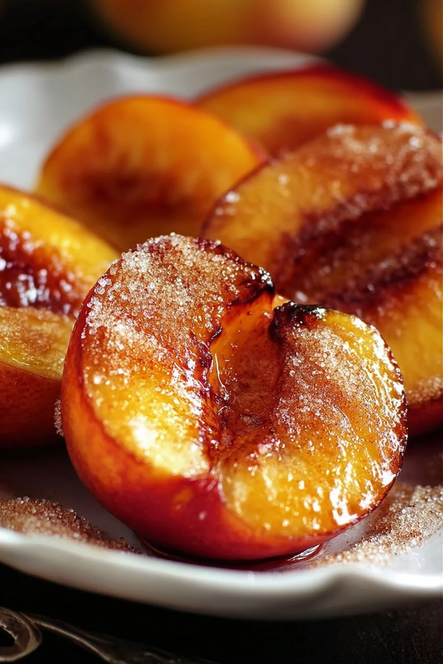 Cinnamon sugar baked peaches served in a bowl