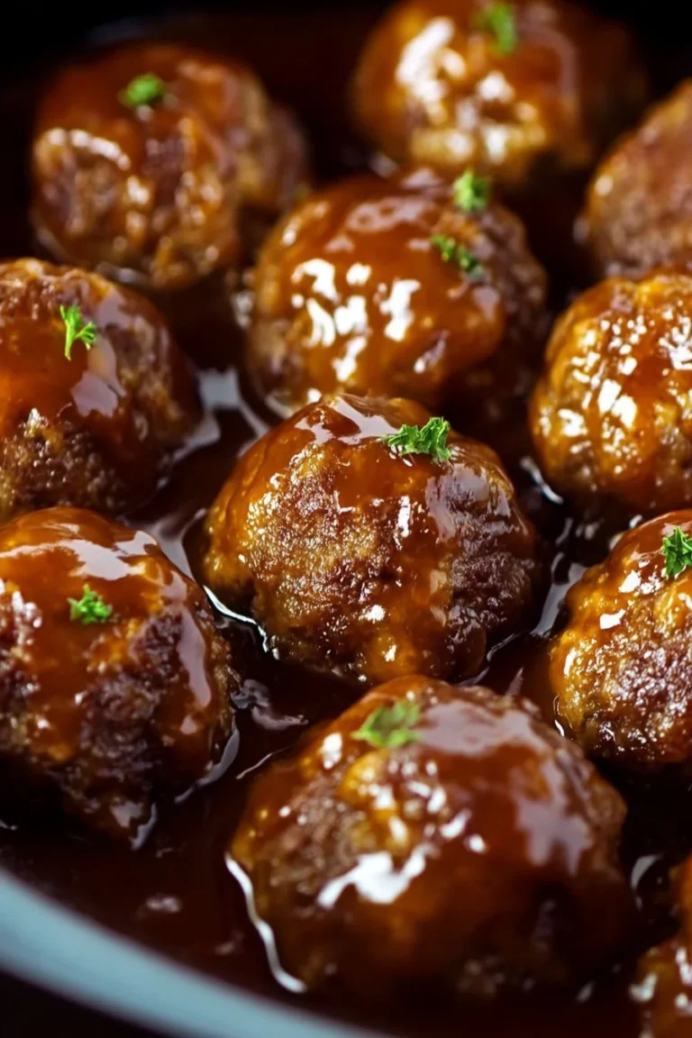 Creamy slow cooker Salisbury steak meatballs served with mashed potatoes.