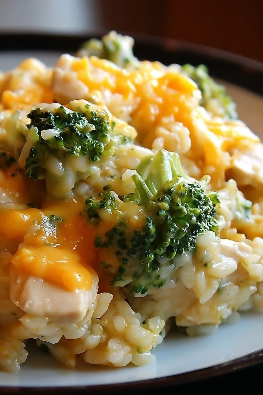 Crockpot Cheesy Chicken Broccoli Rice served in a bowl with a sprinkle of cheese