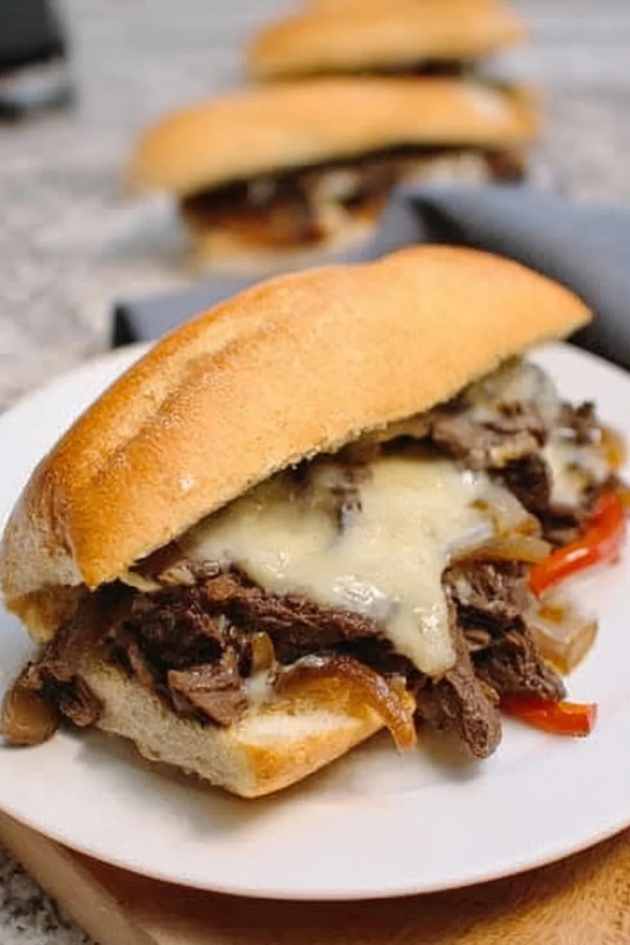 Delicious Crockpot Philly Cheesesteak with tender beef and melted cheese
