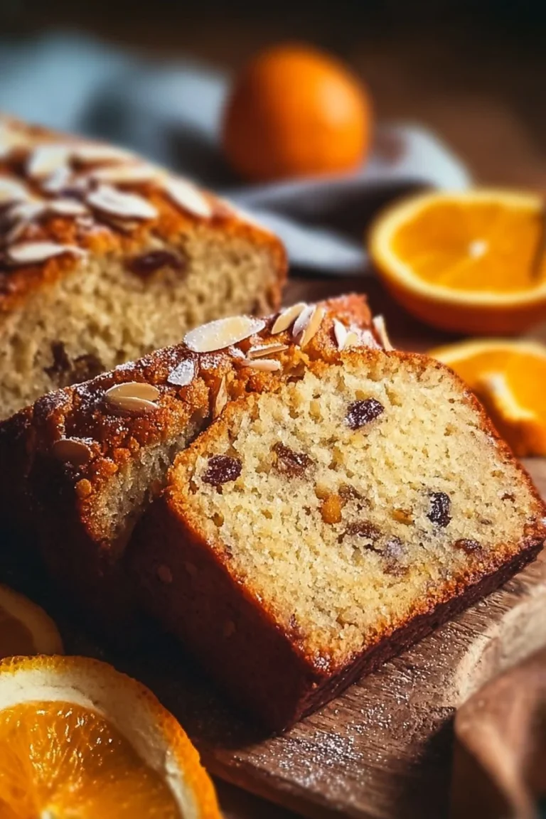 Freshly baked date and orange almond loaf on a wooden table