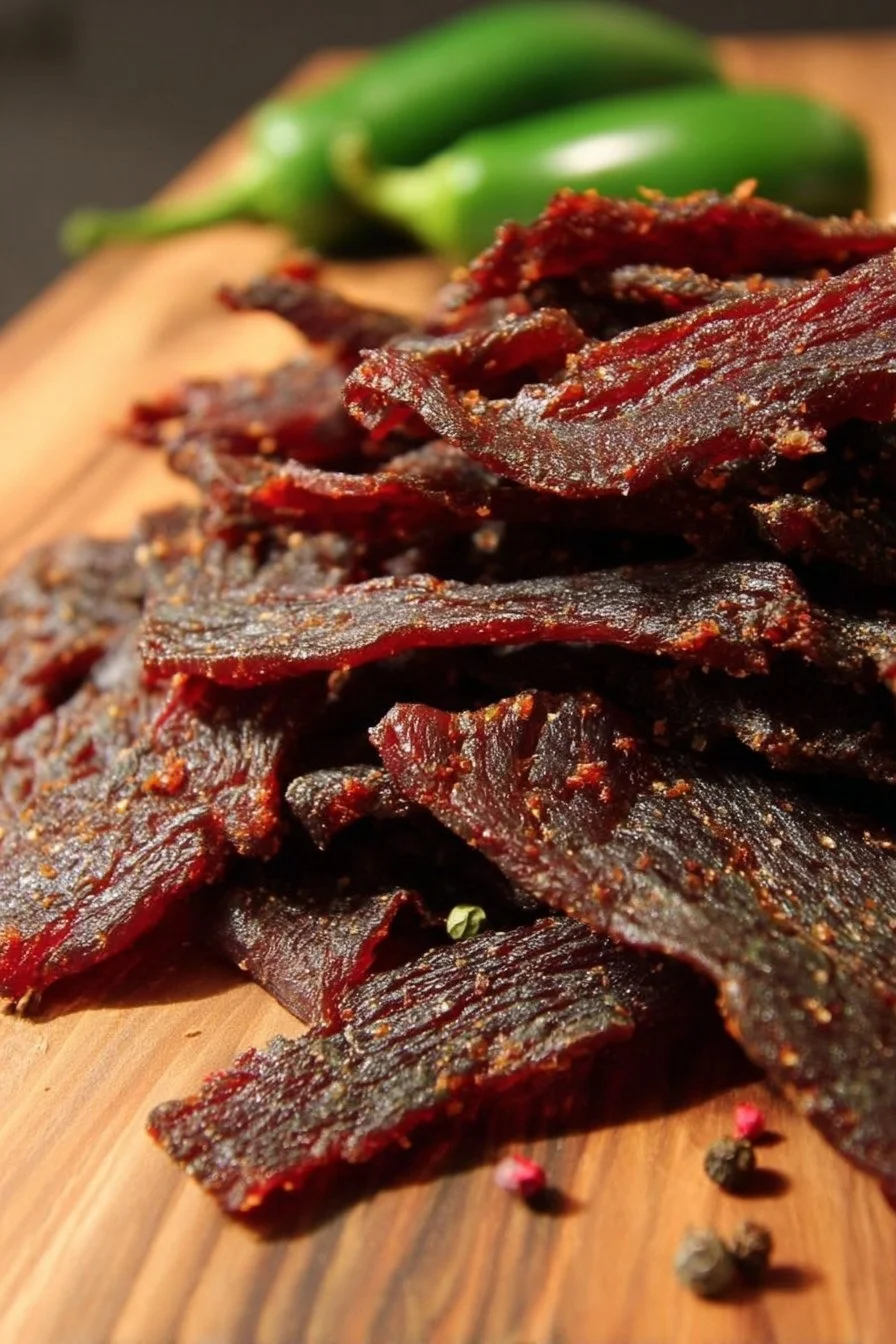 Dr. Pepper Jalapeno Beef Jerky - a spicy, flavorful snack.