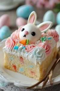 Delicious Easter Bunny Poke Cake decorated for Easter celebrations