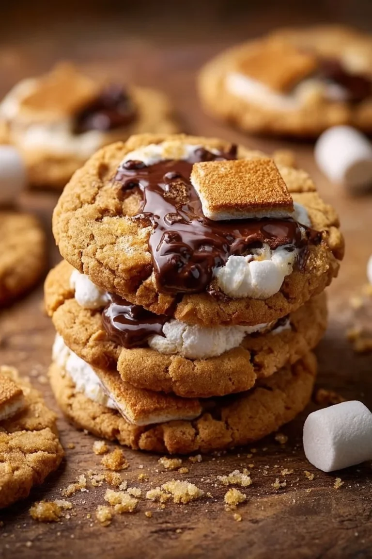Easy S’mores Cookies featuring chocolate and marshmallows on a graham cracker base.