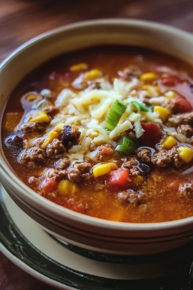 Bowl of easy taco soup topped with cheese and cilantro