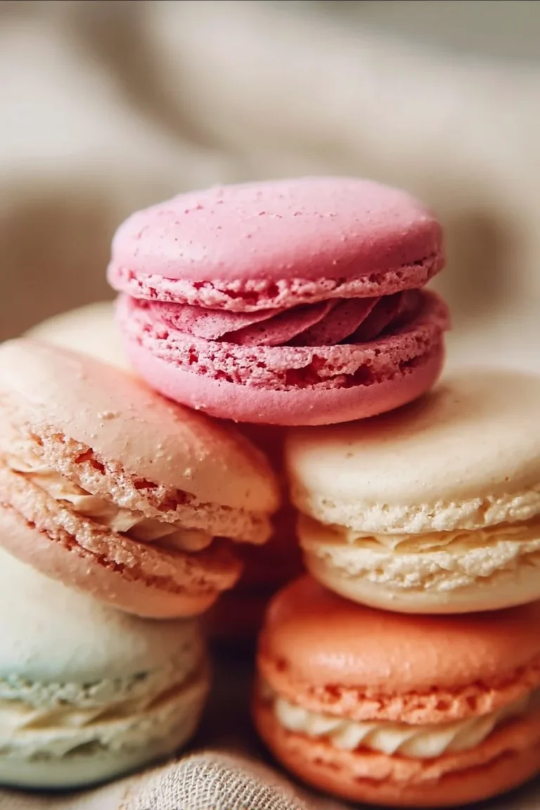 Delicious and colorful French macarons on a decorative plate