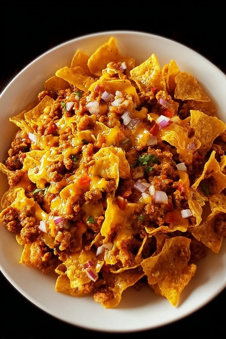 Delicious Fritos Chili Cheese Salad topped with cheese and chili in a bowl