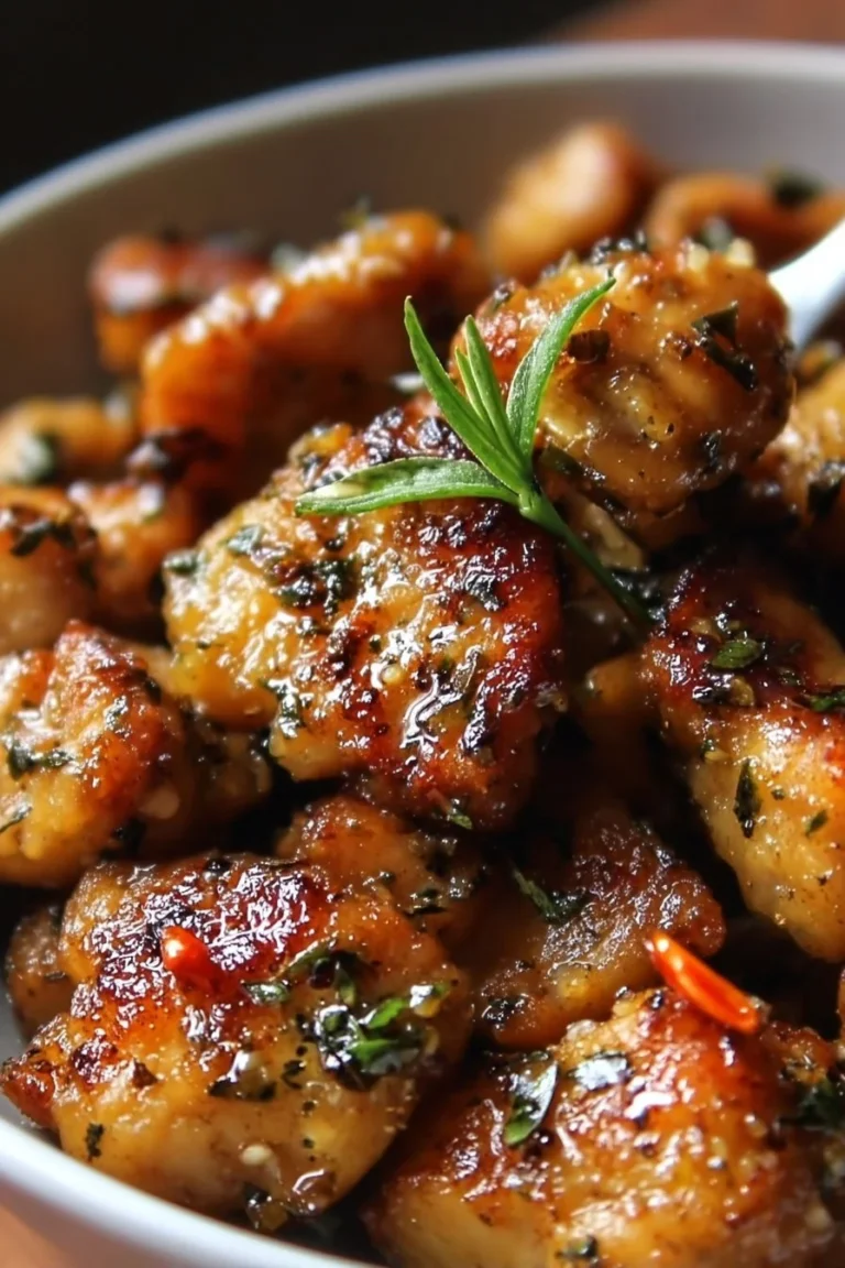Delicious Garlic Butter Chicken Bites served with herbs