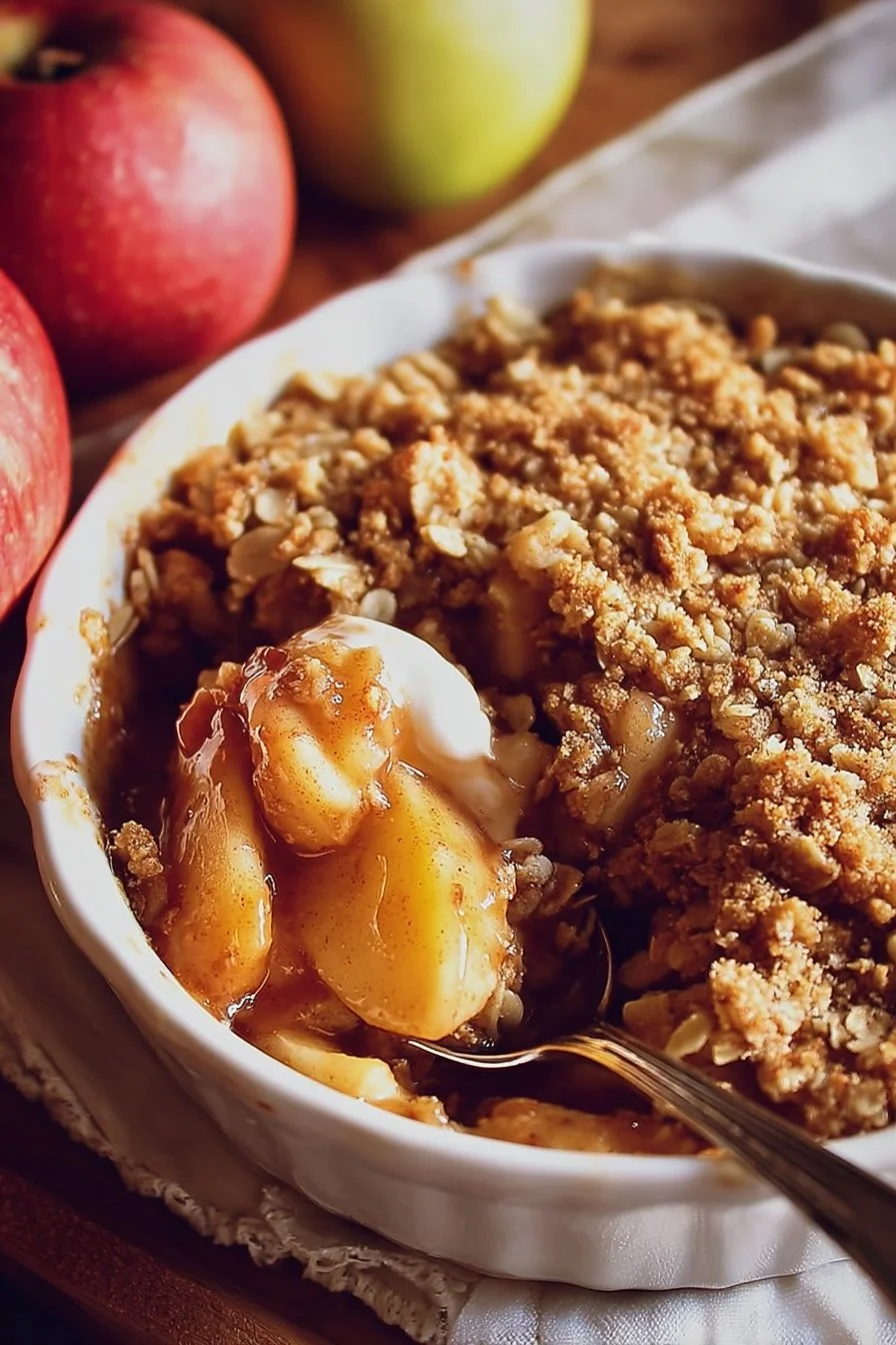 Delicious Grandma's Apple Crisp with a golden brown topping and warm apple filling