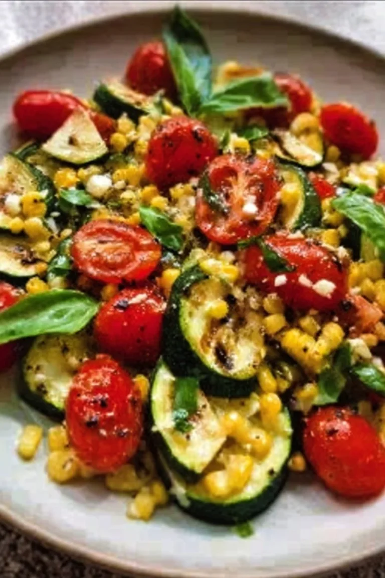 Grilled Zucchini Salad with corn and tomatoes, healthy summer dish