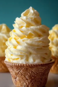 Delicious homemade pineapple soft serve ice cream in a bowl