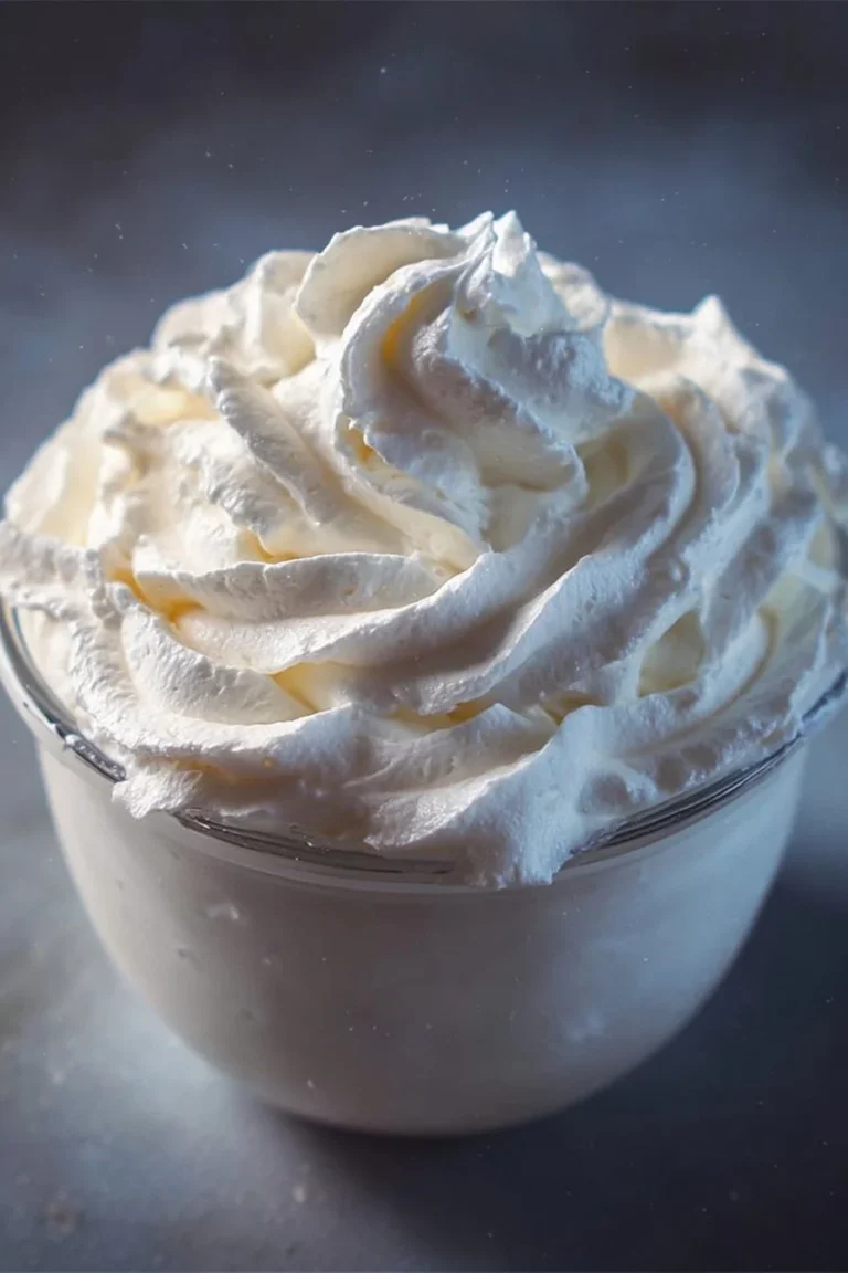 Bowl of homemade whipped cream ready to top desserts