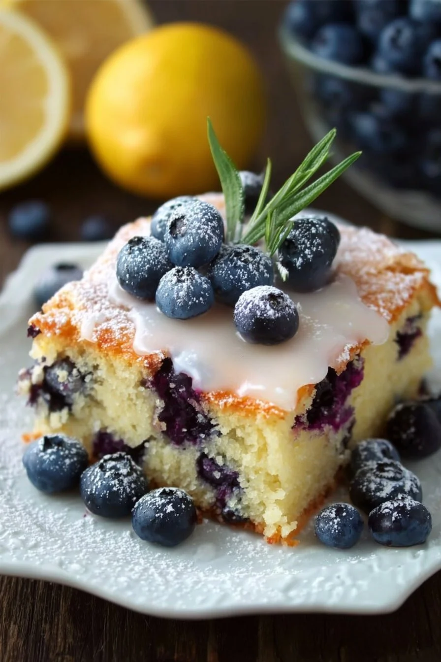 Lemon Blueberry Sheet Cake with fresh blueberries and lemon zest