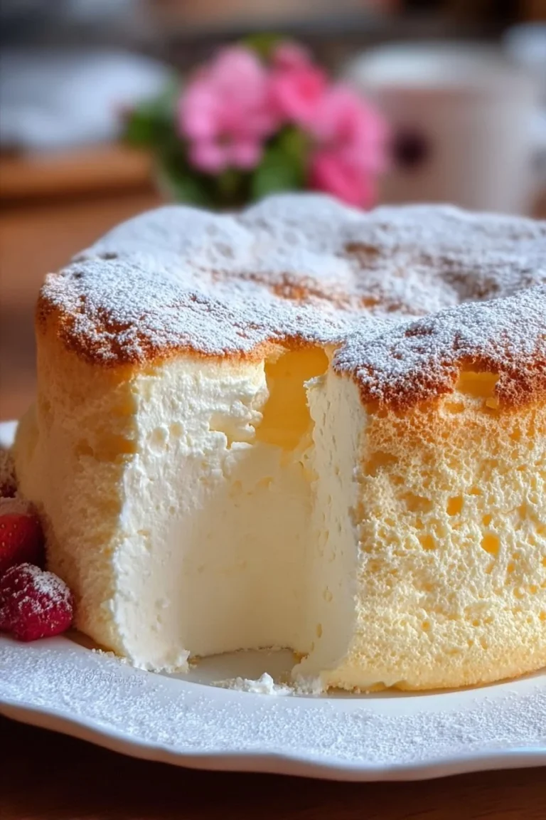 Light and fluffy yogurt cloud cake topped with fresh fruits
