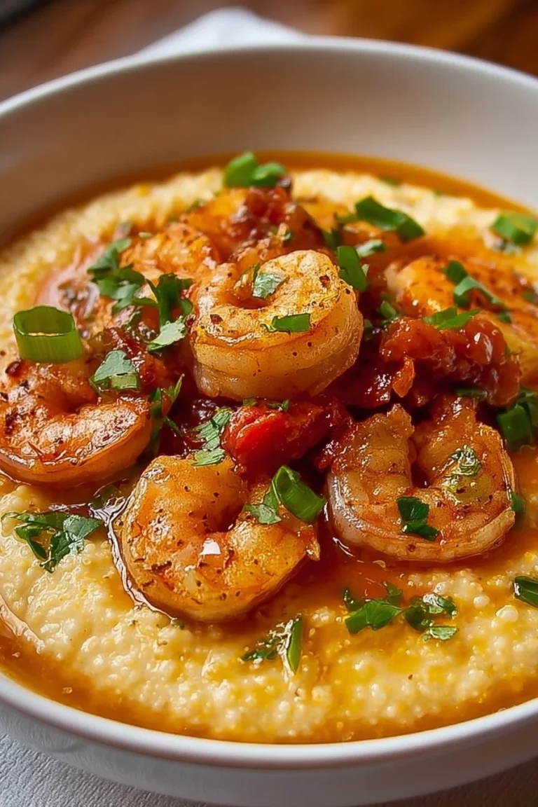 Delicious Lowcountry shrimp and grits served in a bowl with garnishes