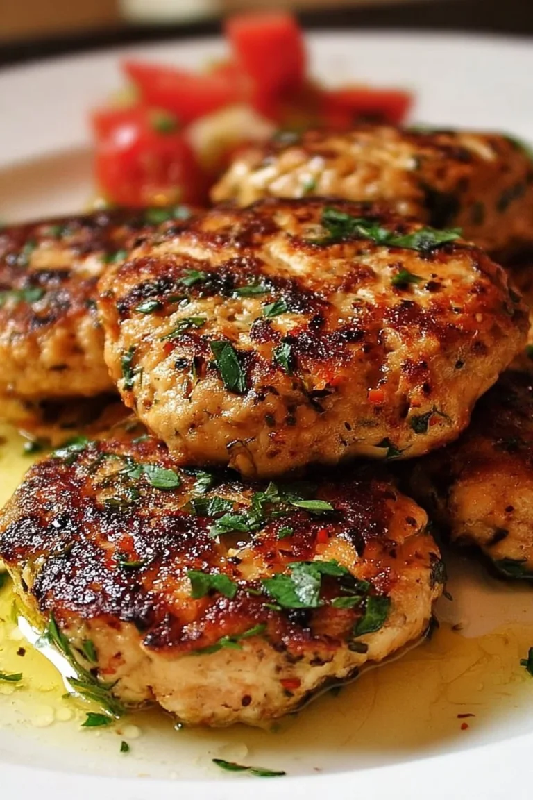 Mediterranean chicken patties served with fresh herbs and vegetables