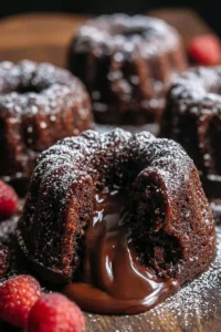 Mini Chocolate Lava Bundt Cakes with gooey chocolate centers.