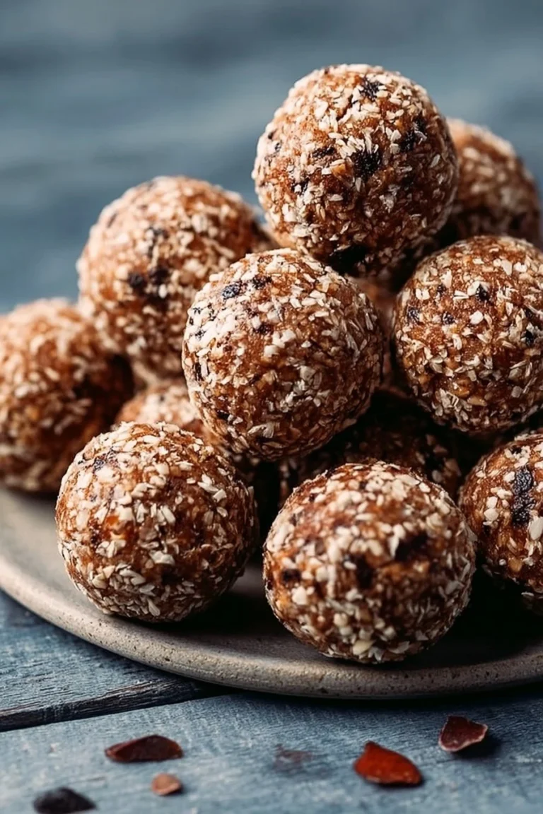 Delicious no bake protein balls displayed on a wooden table.
