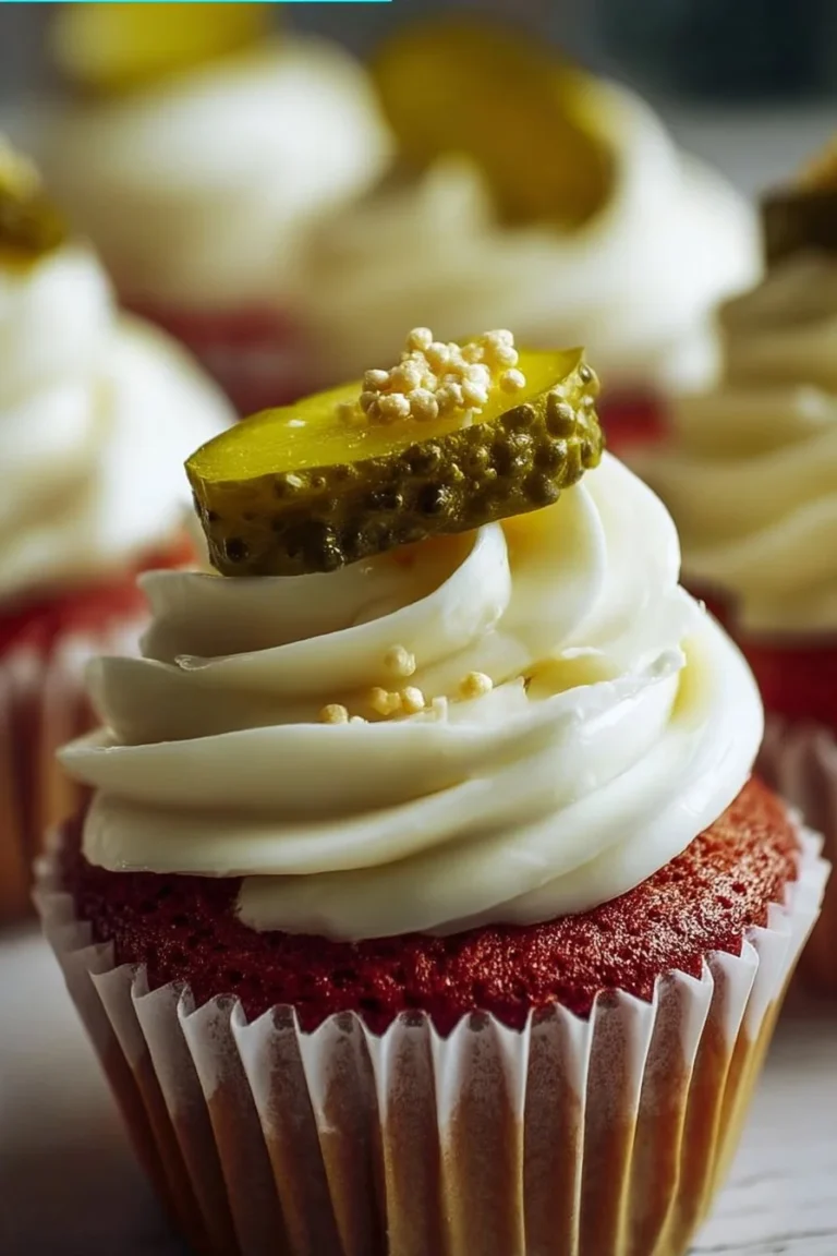 Delicious pickle cupcakes decorated with a creamy frosting.