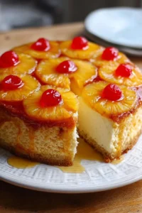 Delicious Pineapple Upside-Down Cheesecake with a caramelized topping