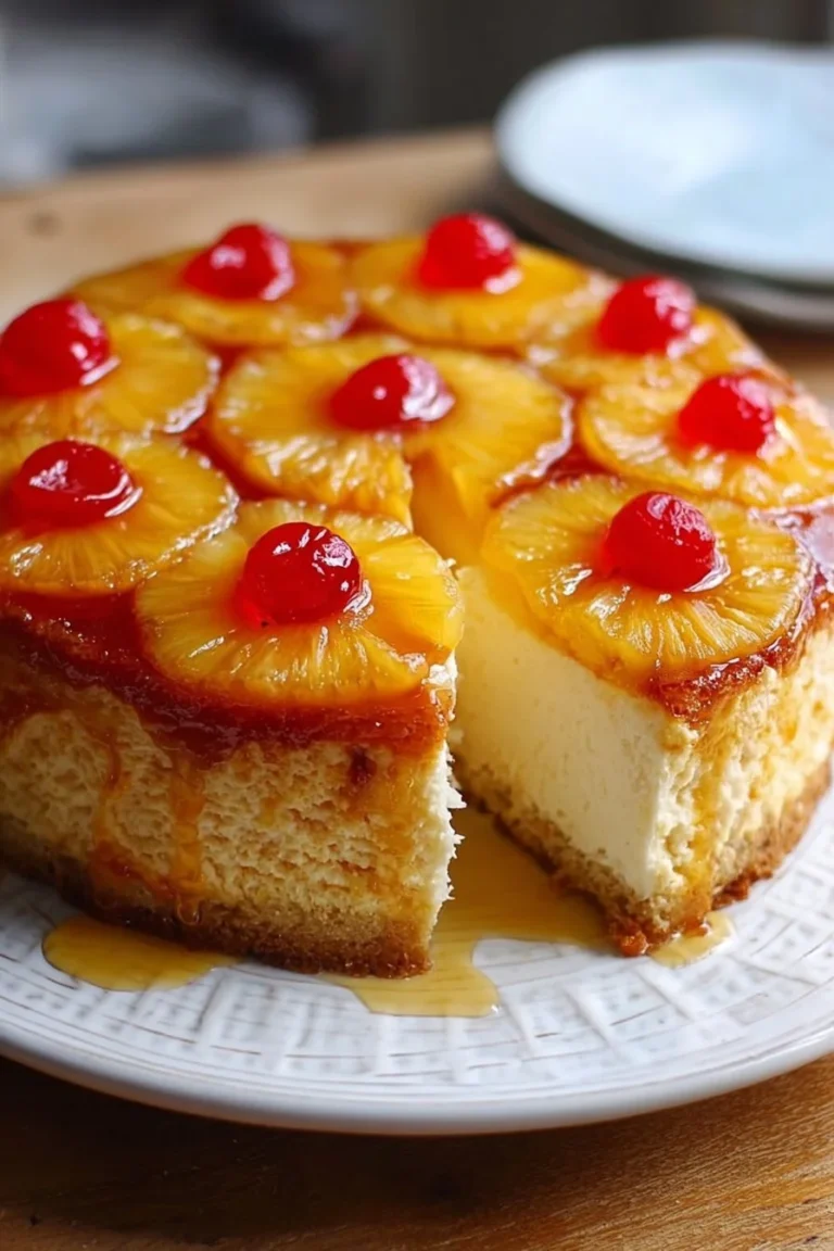 Delicious Pineapple Upside-Down Cheesecake with a caramelized topping