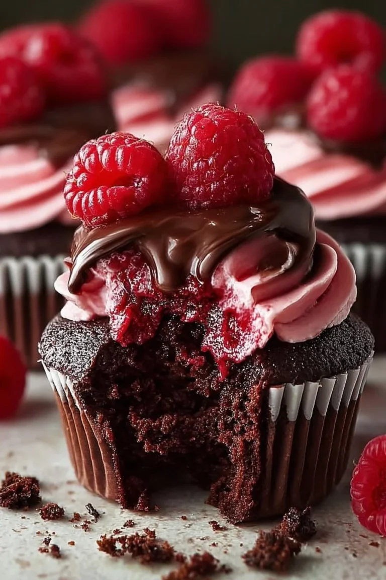 Decadent raspberry chocolate lava cupcakes with melted chocolate center