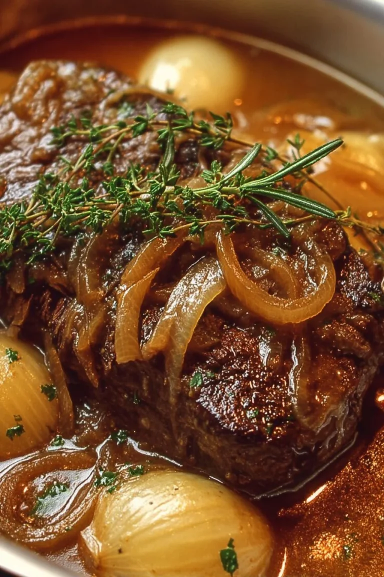 Savory French onion pot roast with tender meat and caramelized onions