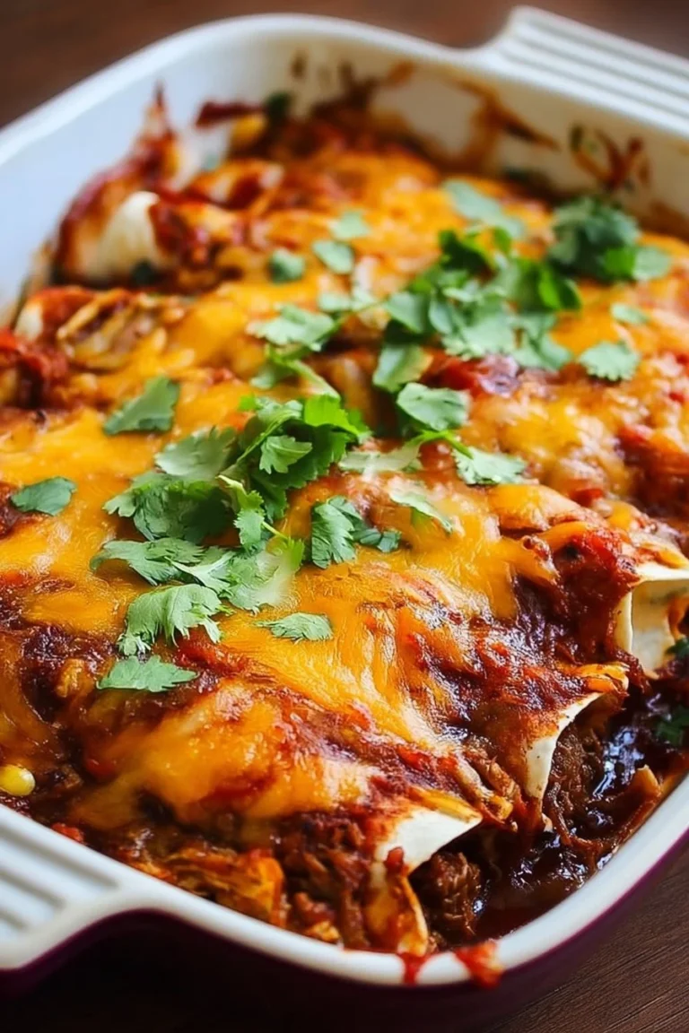 Delicious shredded beef enchiladas topped with sauce and cheese