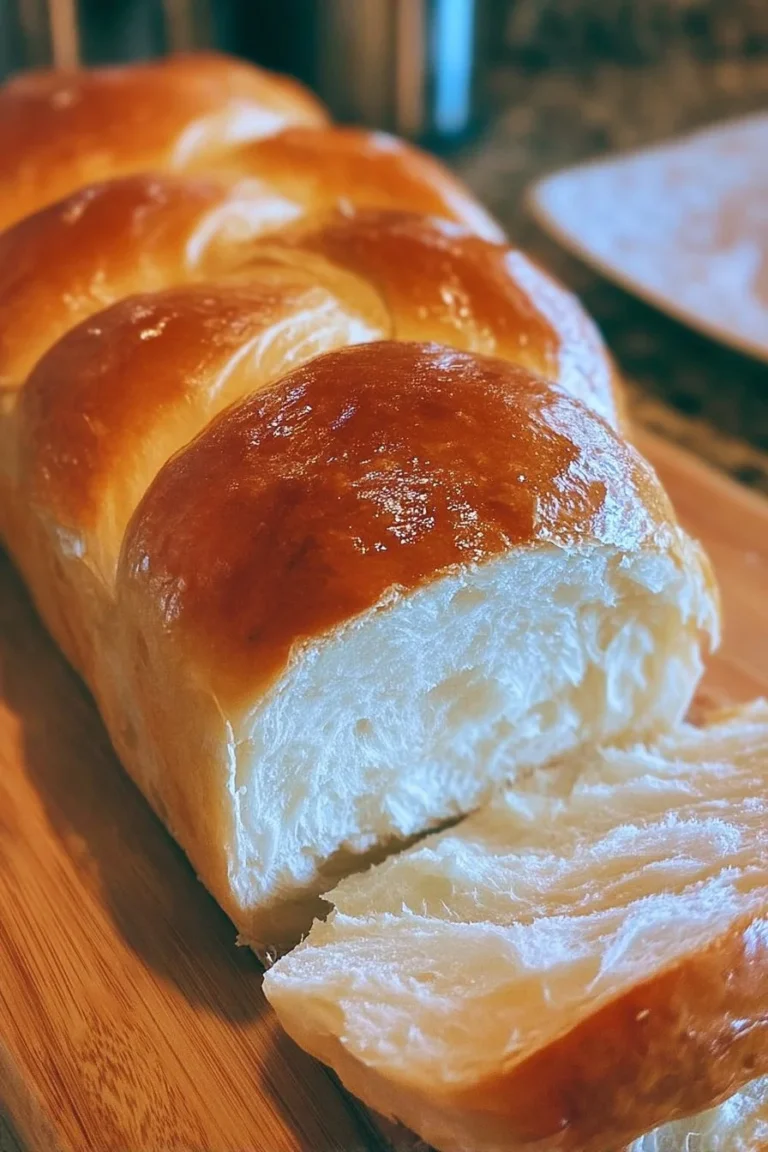 Freshly baked soft fluffy French bread loaf on a wooden table