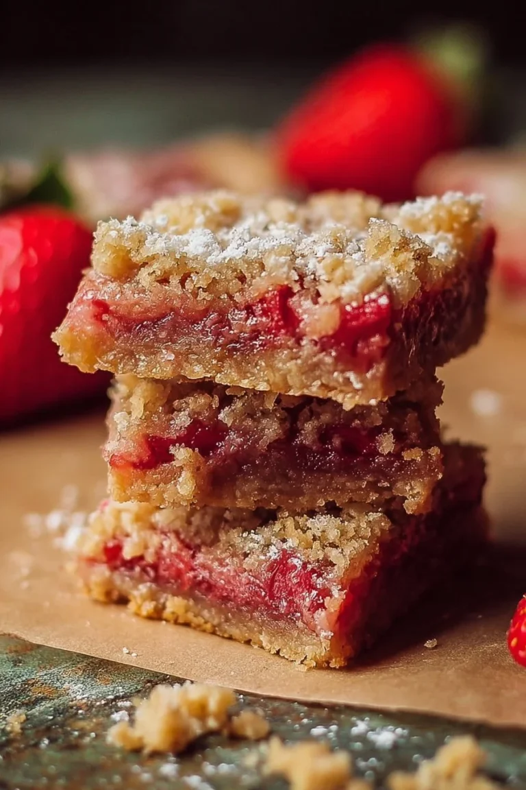 Delicious homemade Strawberry Rhubarb Bars on a plate