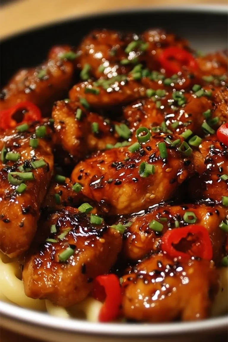 Delicious honey pepper chicken garnished, showcasing its sweet and spicy flavor.