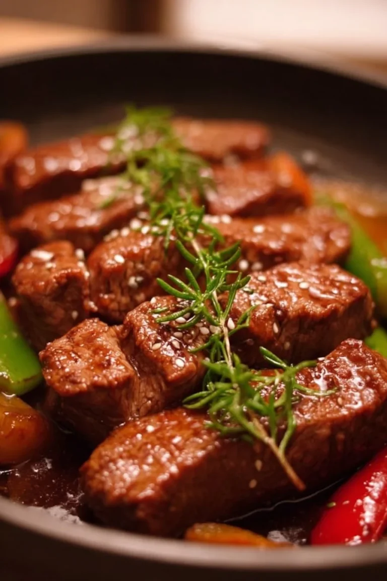 Delicious tender beef dish served with vegetables