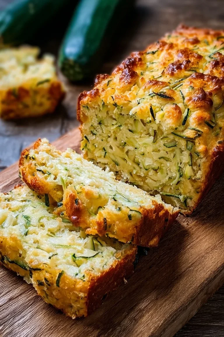 Loaf of freshly baked Zucchini Cheese Bread with melted cheese on top