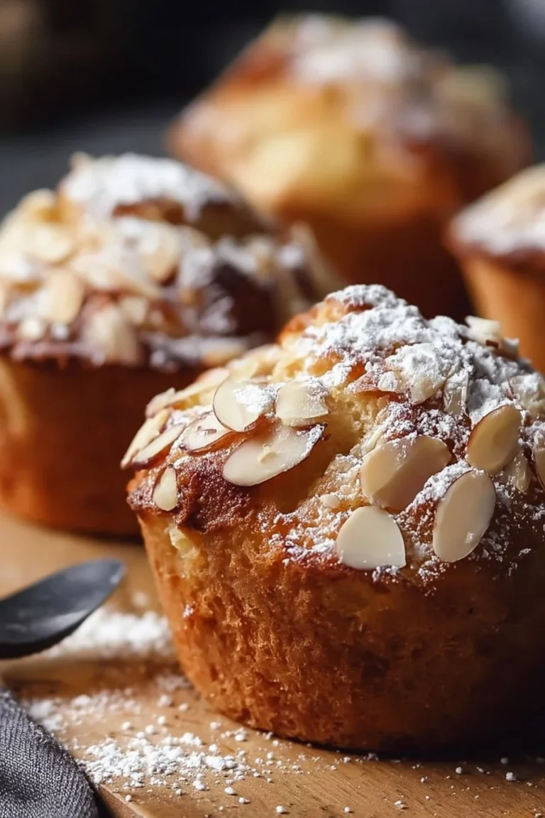 Freshly baked Almond Croissant Muffins on a wooden table