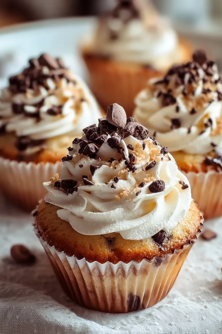 Delicious cannoli cupcakes topped with creamy filling and sprinkles.