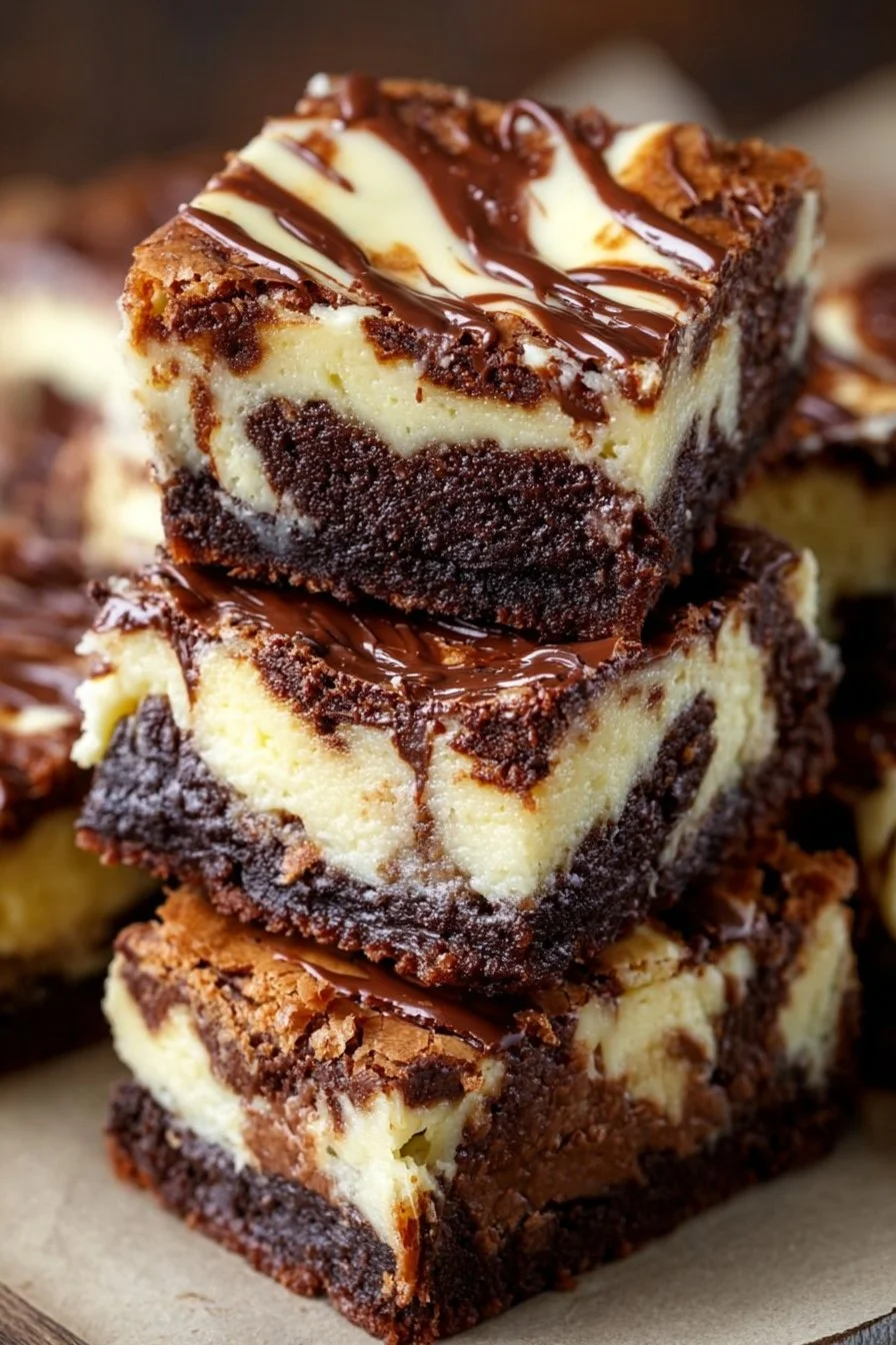 Decadent cheesecake brownies with creamy topping and chocolate layers