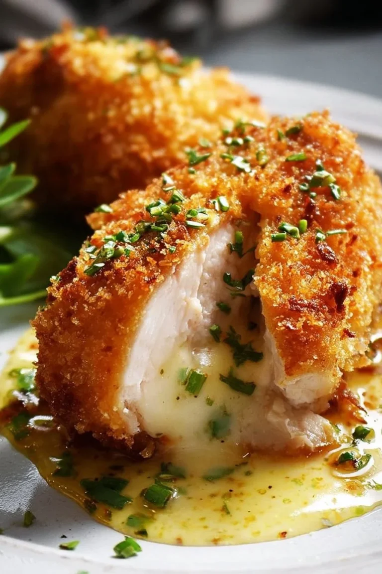 Delicious Chicken Blue Ribbon dish served on a plate with garnishes